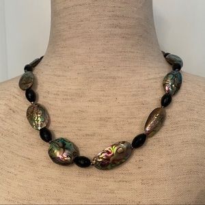 DONNA DRESSLER NECKLACE BLACK CRYSTAL ABALONE SHELL 925 STERLING SILVER
